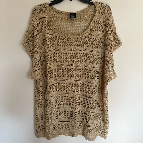 FADED GLORY Woman's 4X (26W-28W) Short Sleeve Open Knit Sweater Dark Beige - Picture 1 of 8